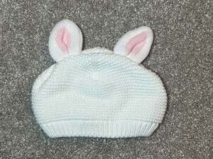 Carter's Baby White Knit Bunny Beanie with Pink Ears 3-9 Months